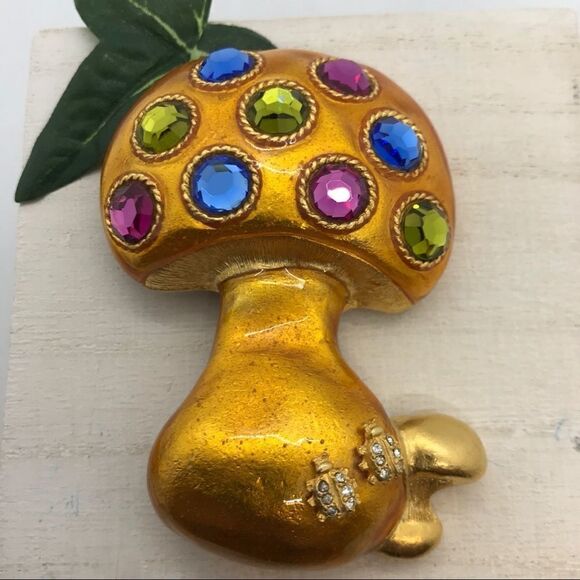 Enamel Mushroom Ladybug Brooch Vintage 1990s - Picture 14 of 17